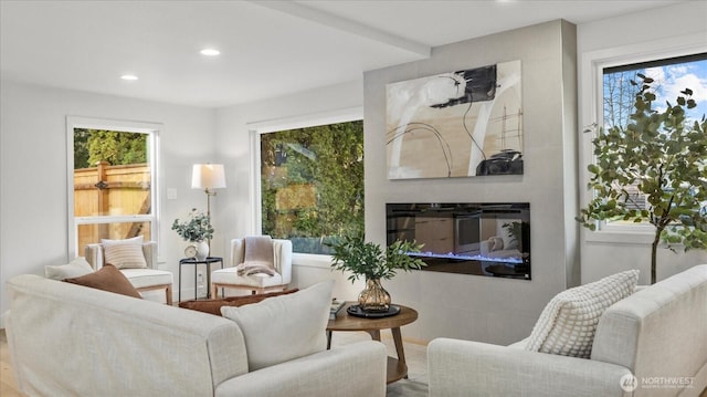 living area featuring recessed lighting