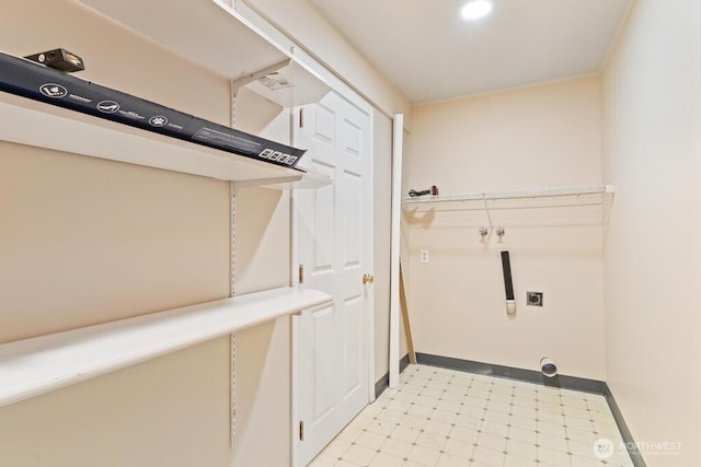 washroom with light floors, baseboards, laundry area, recessed lighting, and washer hookup