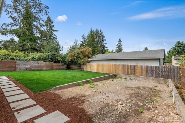 view of yard with a fenced backyard