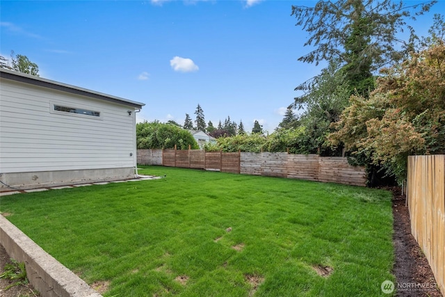 view of yard featuring a fenced backyard