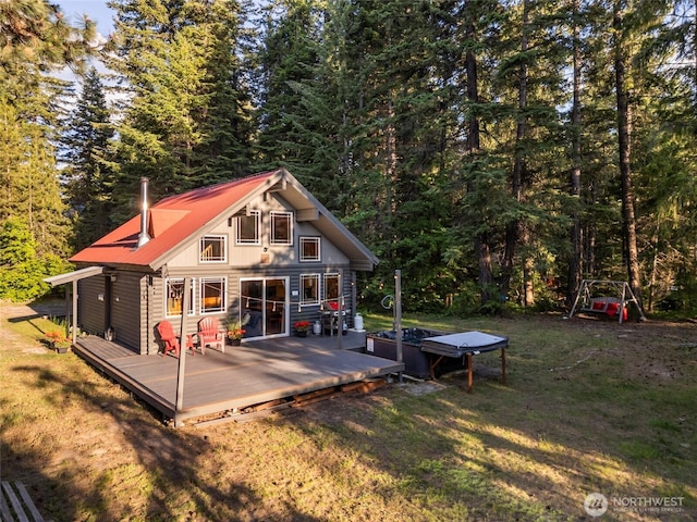 view of outbuilding with a view of trees