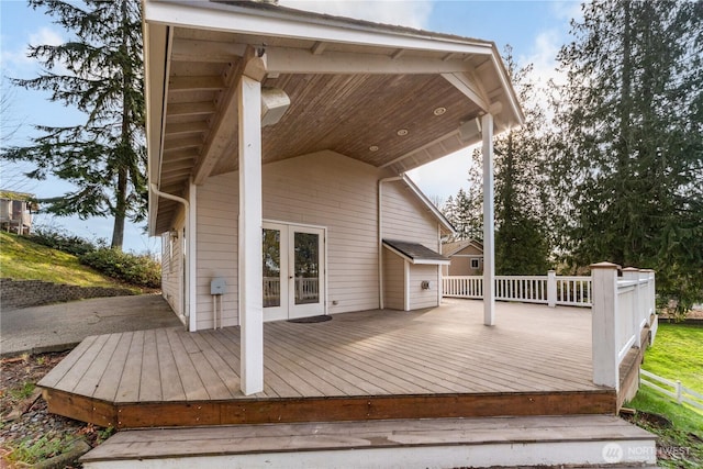 wooden terrace with french doors