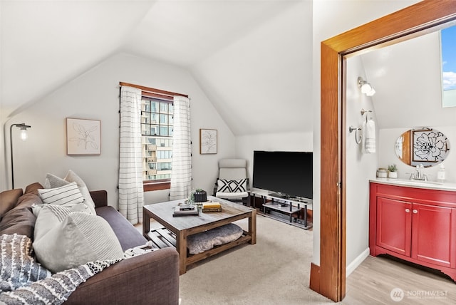 living room with lofted ceiling