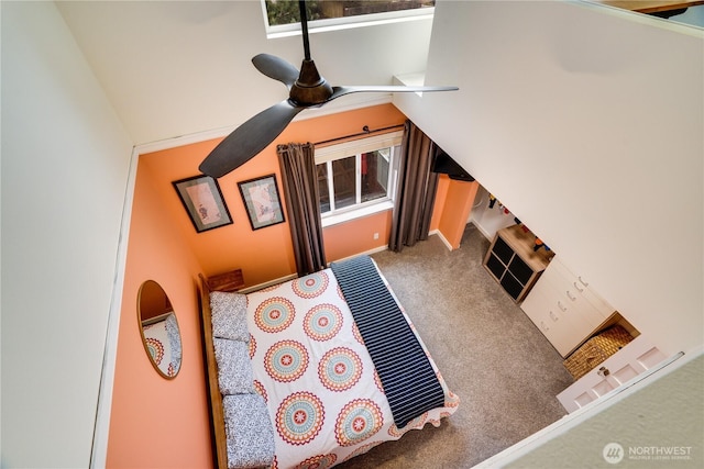 room details featuring carpet flooring and ceiling fan