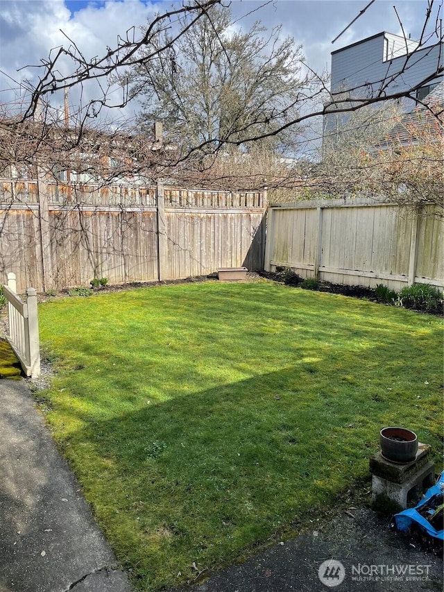 view of yard featuring a fenced backyard