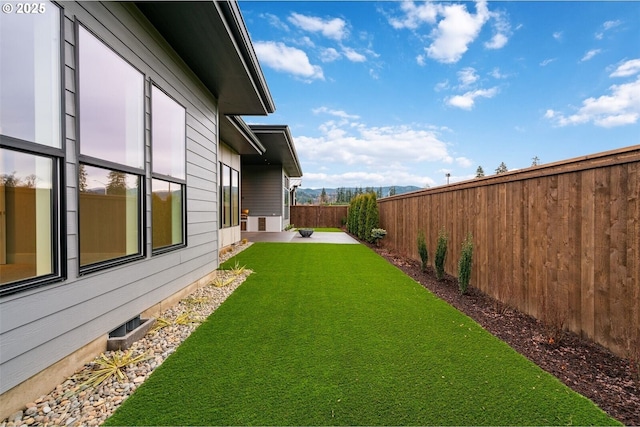 view of yard with a patio area and a fenced backyard