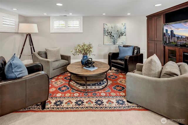 living room featuring recessed lighting