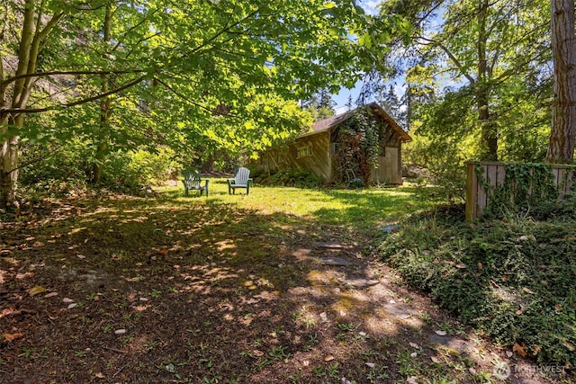 view of yard with an outbuilding