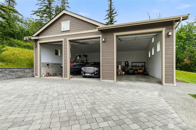 view of detached garage