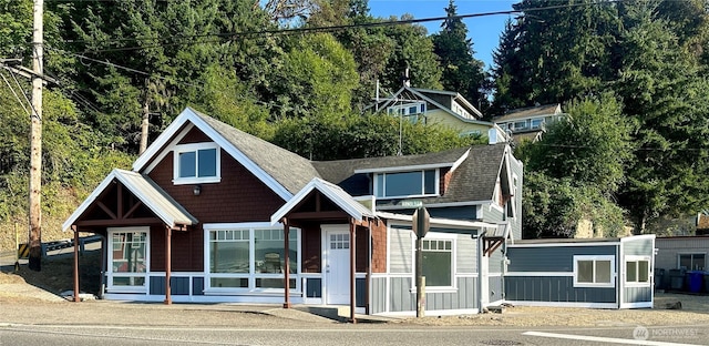 view of front of house featuring roof with shingles