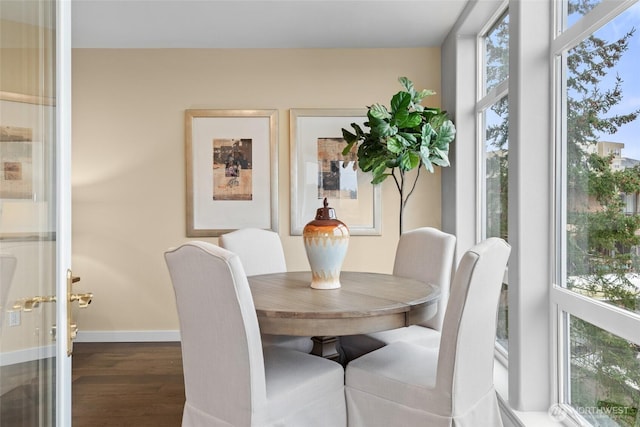 dining room featuring baseboards and wood finished floors