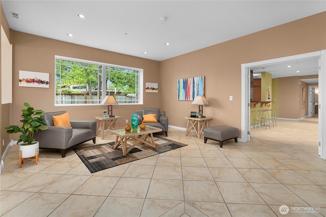 interior space with recessed lighting, visible vents, and light tile patterned flooring