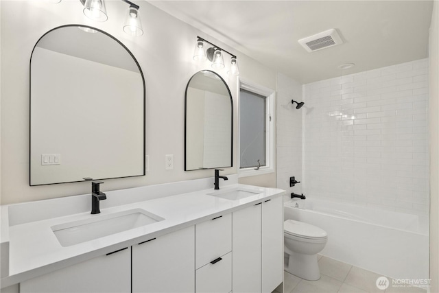 bathroom with tile patterned flooring, visible vents, a sink, and toilet