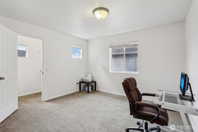 office featuring baseboards and carpet floors