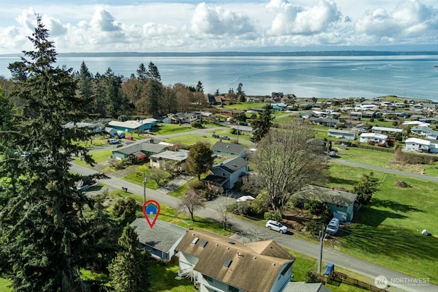 bird's eye view featuring a water view