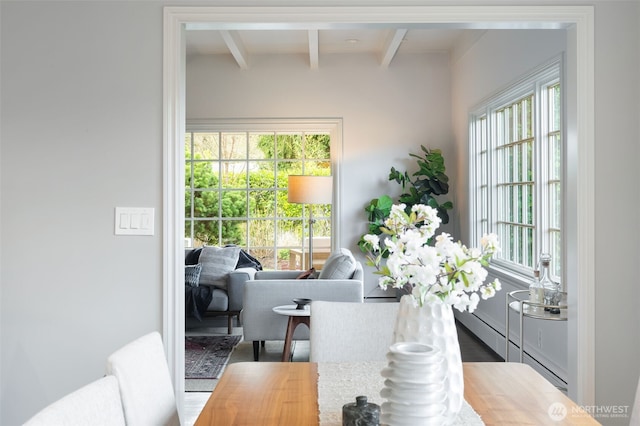 dining room featuring beam ceiling