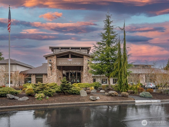 view of property at dusk