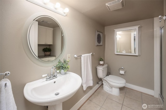 bathroom with tile patterned flooring, visible vents, a sink, and toilet