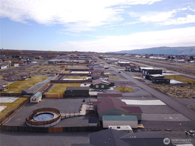 bird's eye view with a mountain view