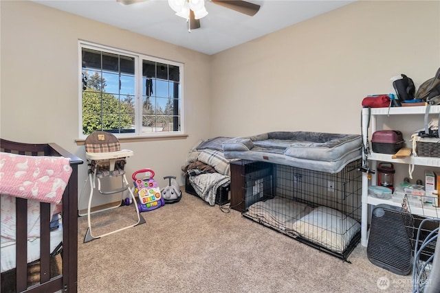 bedroom featuring carpet floors and a ceiling fan