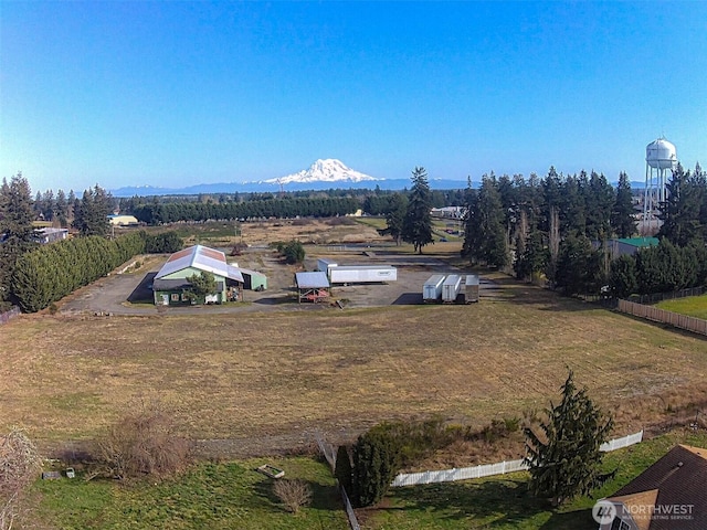 birds eye view of property with a mountain view