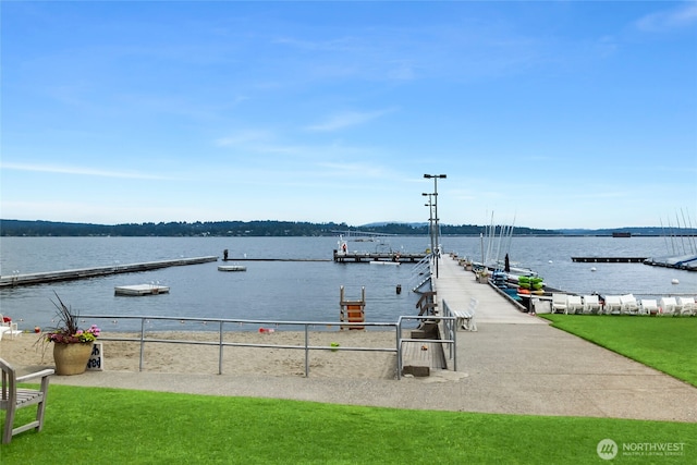 water view featuring a dock