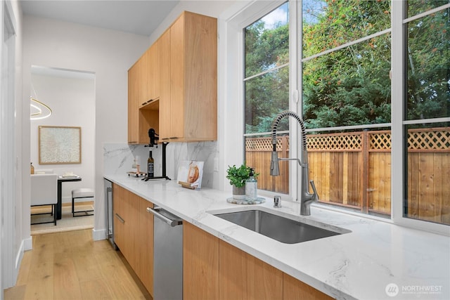 kitchen featuring stainless steel dishwasher, modern cabinets, and a sink