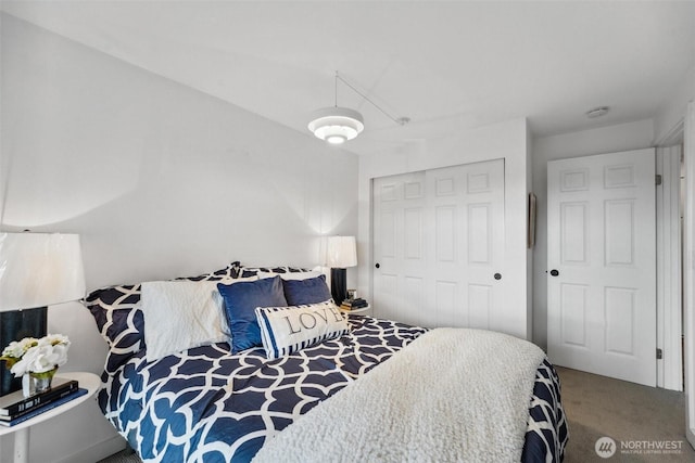 bedroom with carpet floors and a closet