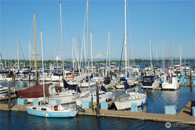 dock area featuring a water view