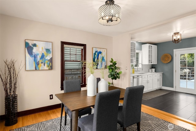 dining room with baseboards and wood finished floors