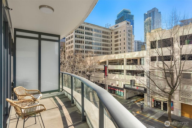 balcony with a view of city