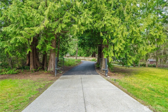 view of home's community featuring a lawn and driveway