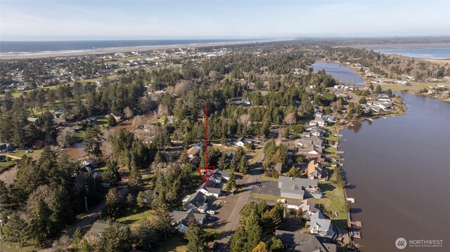 aerial view with a water view