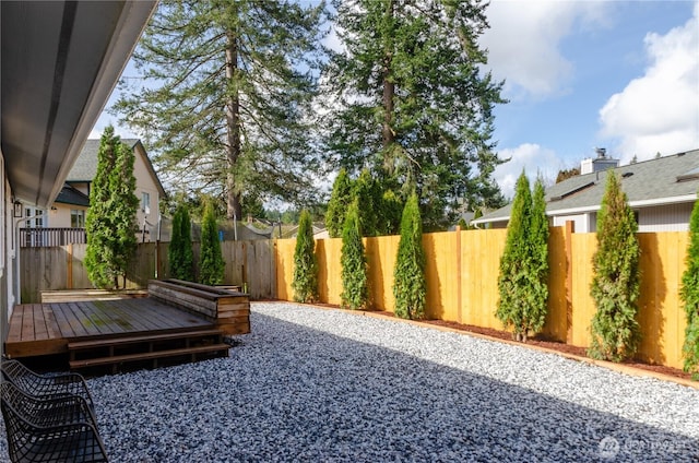 view of yard featuring a fenced backyard and a deck