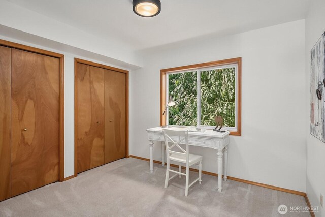 home office with carpet and baseboards