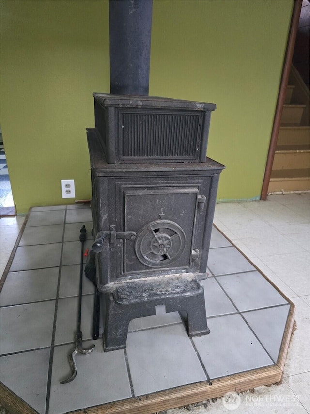 details featuring a wood stove