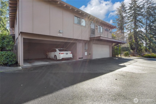 exterior space featuring a garage