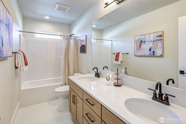 full bathroom featuring tile patterned flooring, visible vents, toilet, and a sink