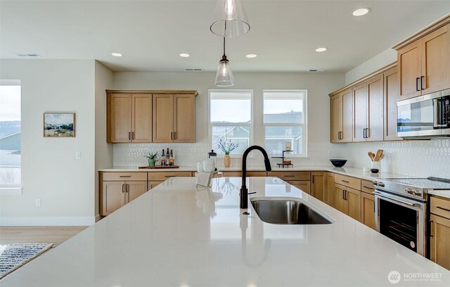 kitchen featuring a sink, light countertops, visible vents, and stainless steel appliances