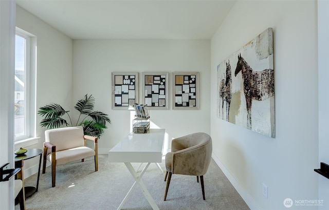 sitting room featuring baseboards and carpet