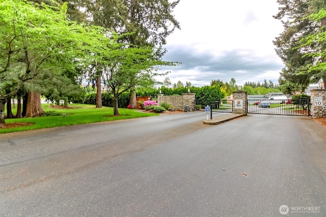 view of road with a gate and a gated entry