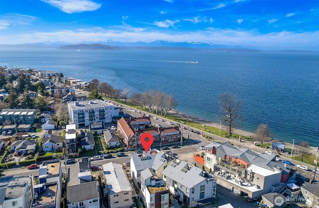 aerial view with a water and mountain view