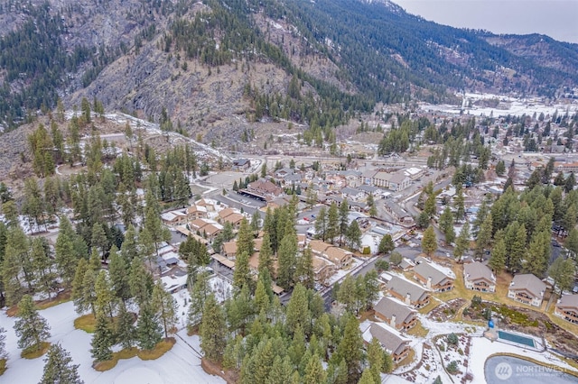 bird's eye view featuring a residential view and a mountain view