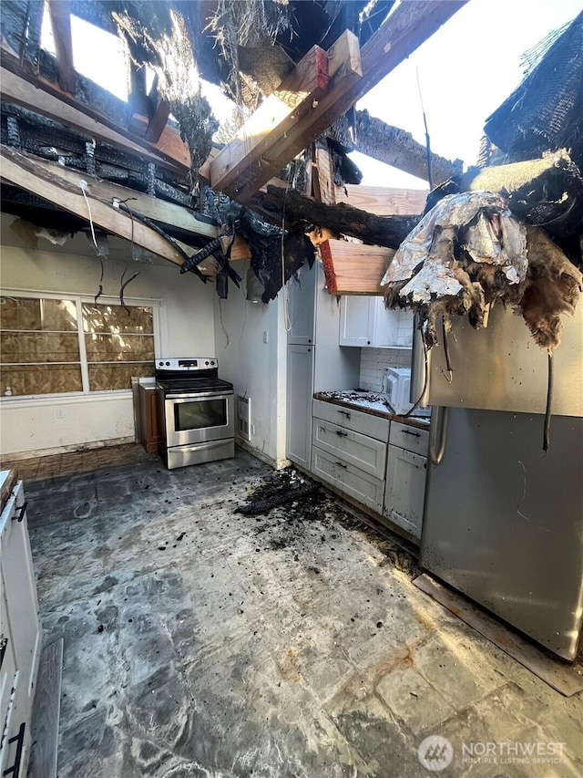 kitchen with stainless steel electric range oven