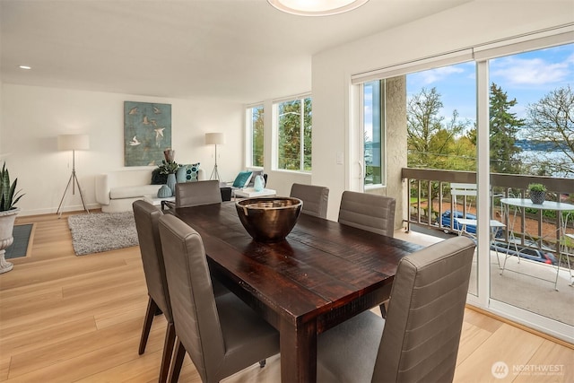 dining space featuring light wood-style floors