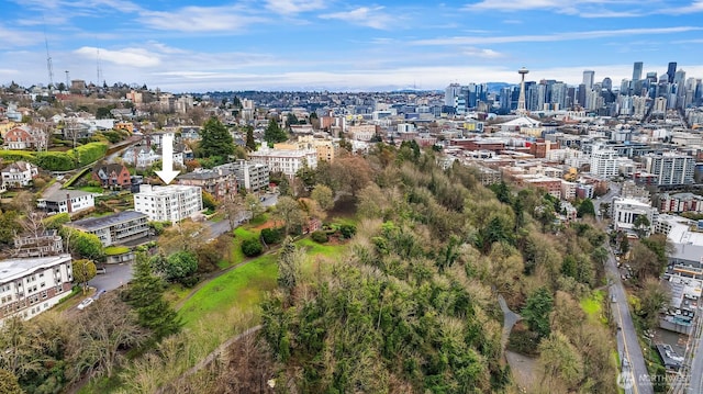 aerial view featuring a city view