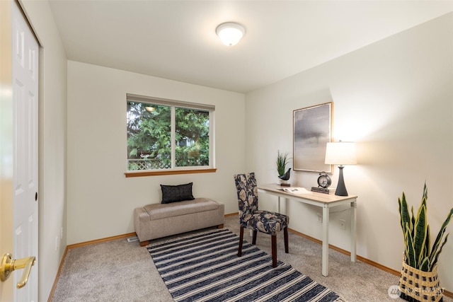 office area with baseboards and carpet floors