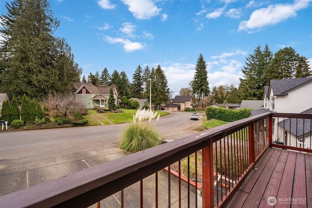 deck with a residential view