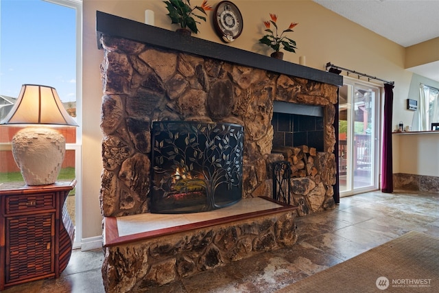 interior details with a fireplace