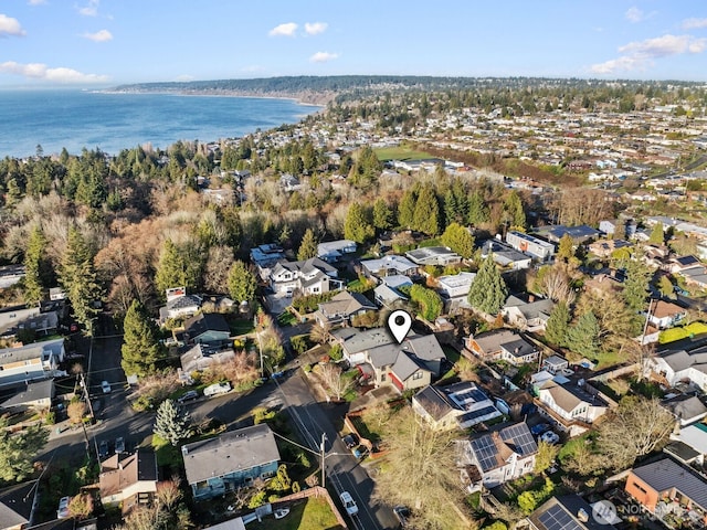 bird's eye view with a water view and a residential view